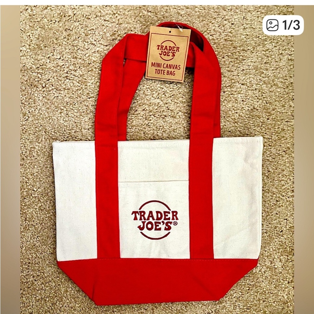 Red and White Mini Canvas Tote Bag